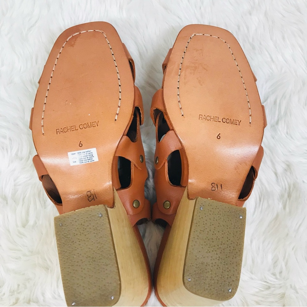 RACHEL COMEY Brown Leather Mule Clog Wedge Sandal Tawny Woven Stud Size 6 - Picture 8 of 13